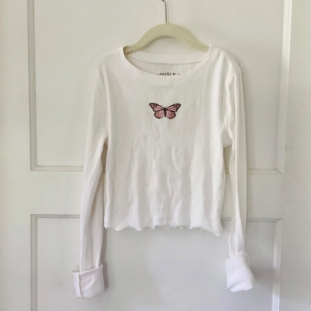 Aeropostale Long Sleeve Seriously Soft Butterfly Cropped Baby Tee Size XS Y2K